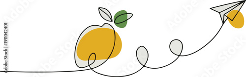 Highlights the playful combination of the mango and the paper airplane.