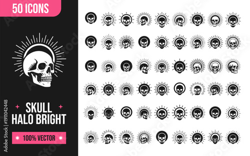 Skull icons with radiant halo effects for creative projects