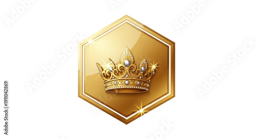 Golden Crown on Hexagon Badge.