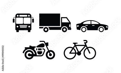 black and white vehicle icons on white background