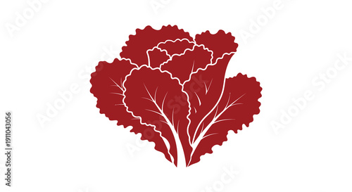 A stylized graphic depiction of a vibrant red lettuce head with a white outline is presented high quality