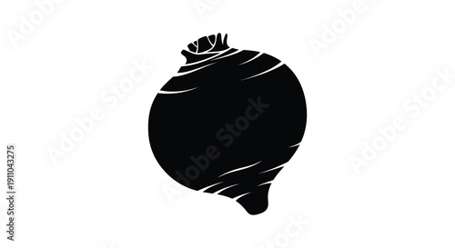 A stark black silhouette depicts a single beetroot with visible root and leafy green top high quality professional