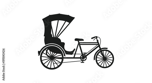 A striking black silhouette depicts a traditional rickshaw a cycle rickshaw with a covered canopy high quality professional