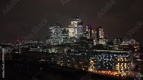 Wallpaper Mural Establishing aerial view of London at night. Beautiful illuminated skyline of the capital of the United Kingdom Torontodigital.ca