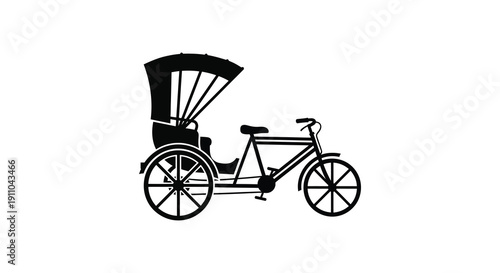 A black silhouette depicts a traditional rickshaw a three wheeled vehicle offering a classic mode of transportation high quality