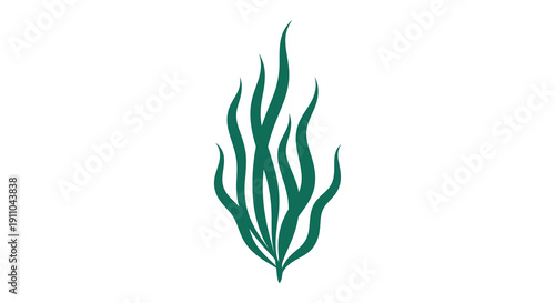 A stylized dark teal illustration depicts a cluster of long flowing seaweed or aquatic plant life high quality