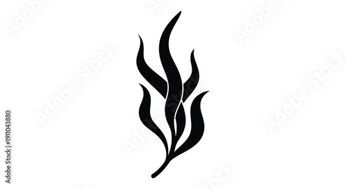 A striking black silhouette depicts stylized flame like leaves ascending from a slender stem conveying a sense of organic growth