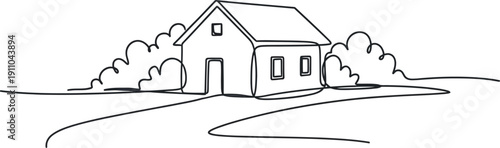 Simple House with Trees on a Hill