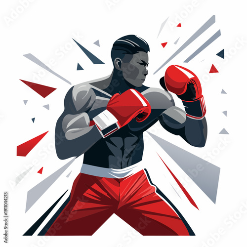 A Powerful Boxer in the Ring with Dynamic Red and White Background