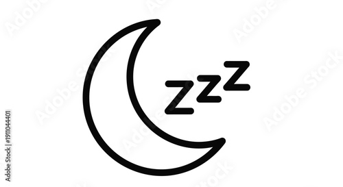 Simple illustration of a crescent moon with sleep symbols representing nighttime rest