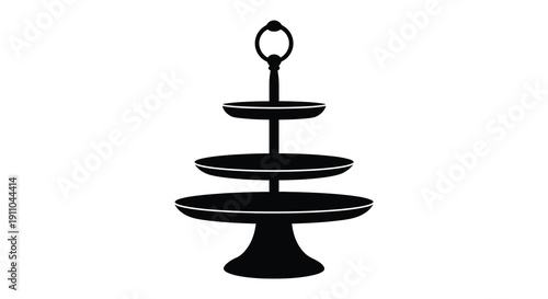 A minimalist black silhouette depicts a three tiered serving stand likely intended for desserts or pastries high quality professional
