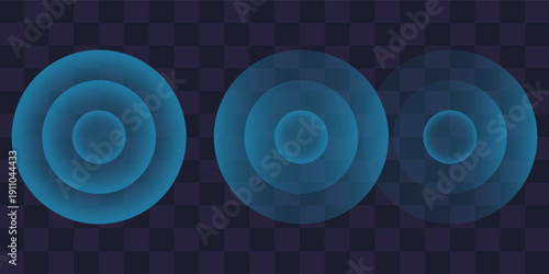 Sound wave. Signal concentric circle. Round light effect. Wifi range. Radio station signal. Water ripple with circle waves. A place or a painful point. Radar screen. Vector effect.
