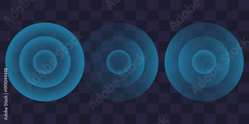 Sound wave. Signal concentric circle. Round light effect. Wifi range. Radio station signal. Water ripple with circle waves. A place or a painful point. Radar screen. Vector effect.