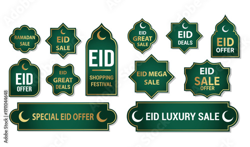 Eid sale and shopping festival labels and badges