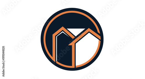 Modern House Logo Design, Abstract Representation in a Circular Graphic Illustration