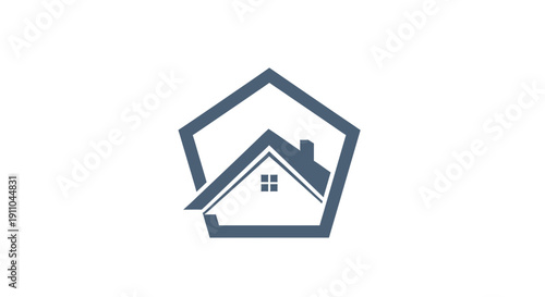 Modern House Logo Inside a Pentagon: Architecture and Symbolism Illustration
