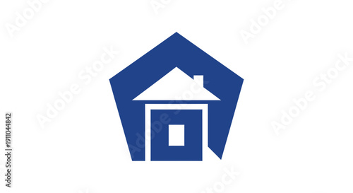 Modern House Logo Inside Geometric Polygon Shape Depicting Security and Protection