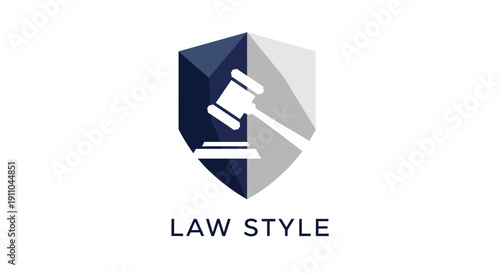 Modern Law Firm Emblem Featuring Geometric Shield and Judiciary Hammer Symbol Representation