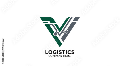 Modern Logistics Logo Featuring a Green V Shape Design with Technology Elements