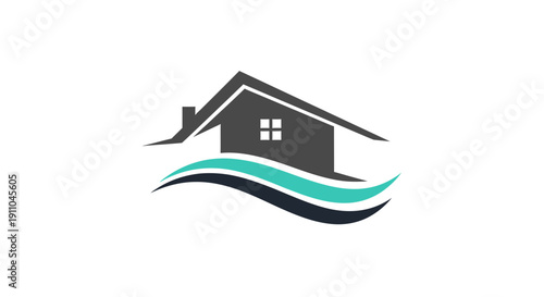 Modern Real Estate Logo Design with Wavy Lines For Home And Property Business