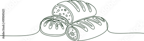 Continuous line drawing of pastries