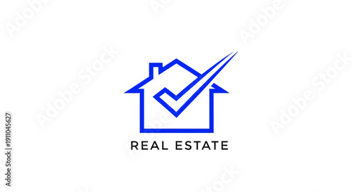 Modern Real Estate Logo Design with House And Checkmark For Successful Buy or Sale