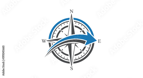 Navigation Compass Emblem: Conceptual Directional Arrow and Guidance Design