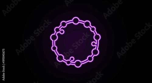 Neon Illuminated Ring Of Connected Orbs In A Dark And Minimalistic Presentation