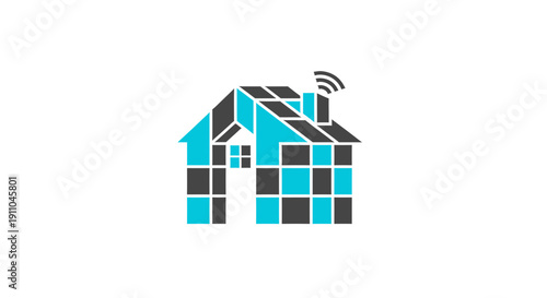 Modern Smart Home Icon Featuring Wireless Connection And Techy Geometric Design