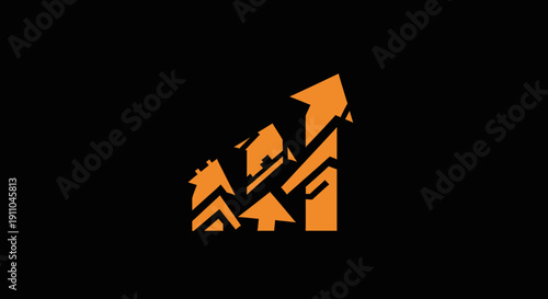 Orange Growth Arrows Growing, Upward Trends, and Financial Success on Black Background
