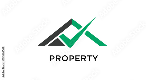 Property Verification Logo Design with Green Check and Roof Icon For Real Estate