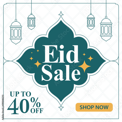 Eid sale banner with lanterns and star decorations