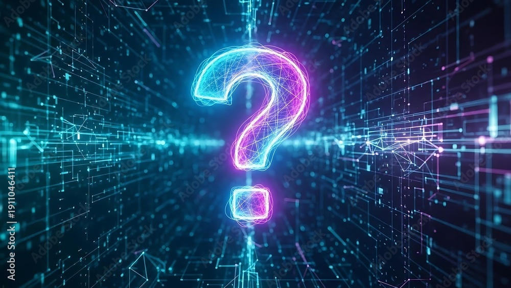 Obraz premium Neon Question Mark Cyberpunk Background.