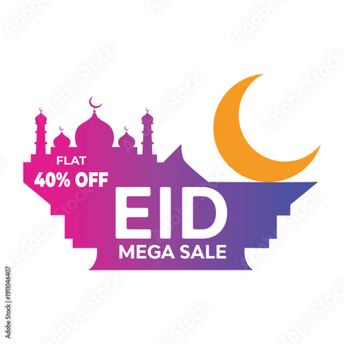 Eid sale banner with mosque and crescent moon