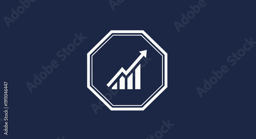 Rising Business Growth Chart Presented Inside a Modern Octagonal Frame on Blue Background