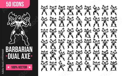 Collection barbarian icons with dual axes in black and white
