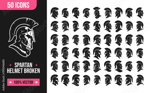 Collection broken spartan helmet icons in vector format for design