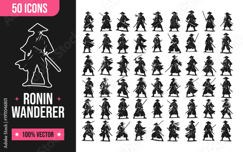 Collection ronin warrior icons in various poses