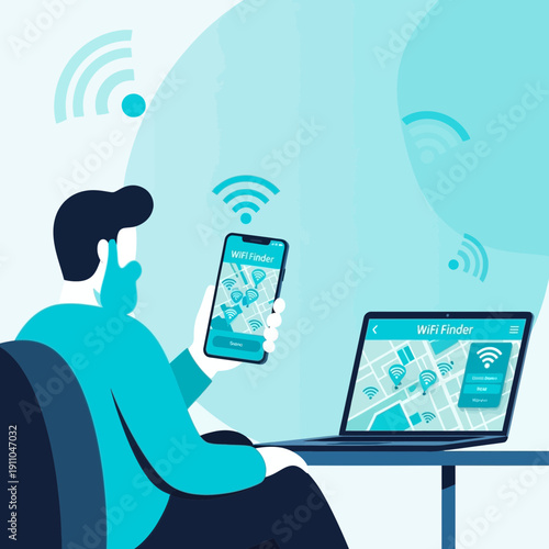 Modern Digital Connectivity And Smart Device Usage Illustration