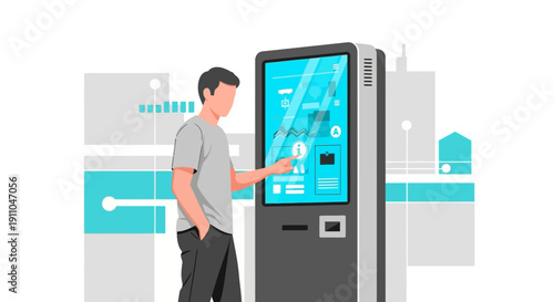 Modern Digital Kiosk Interaction With A Focused Individual Engaging With Interactive Display