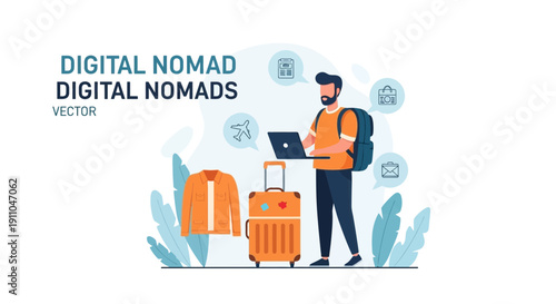 Modern Digital Nomad Lifestyle With Laptop And Luggage Concepts