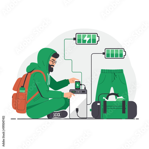 Modern Nomad Charging Devices With Portable Power Bank And Backpack