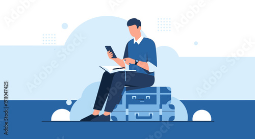 Modern Nomad Working Remotely With Devices On Luggage