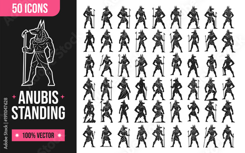Anubis Standing Icon Set Vector Graphics