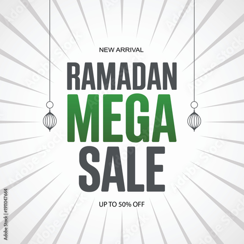 Ramadan mega sale advertisement with hanging lanterns