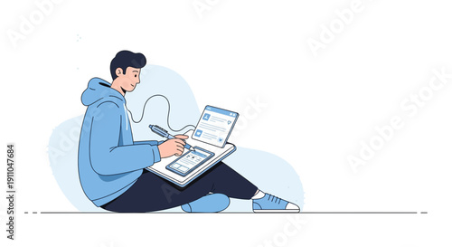 Modern Professional Engaged In Digital Content Creation And Study