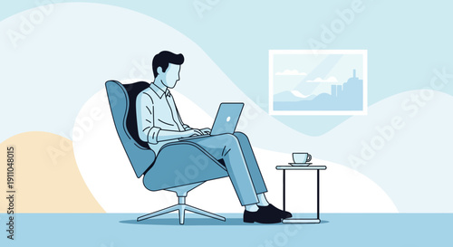 Modern Professional Working Remotely With Laptop And Coffee