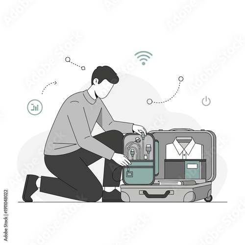 Modern Traveler Organizing Tech and Apparel For Efficient Journey Planning