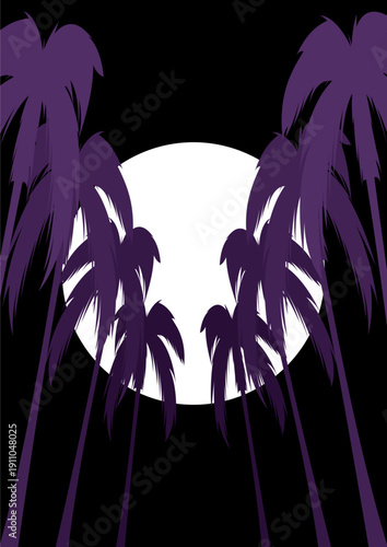 Mond am Himmel und Palmen im Licht