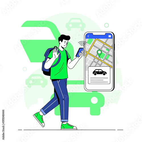 Modern Urban Commuter Navigating City Rideshare App Seamlessly On The Go